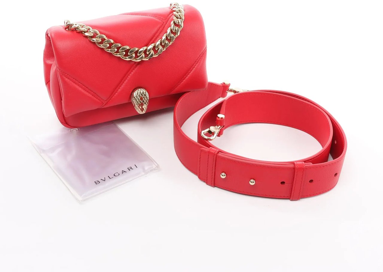 BVLGARI Serpenti Leather Chain Crossbody Bag in Red Rood