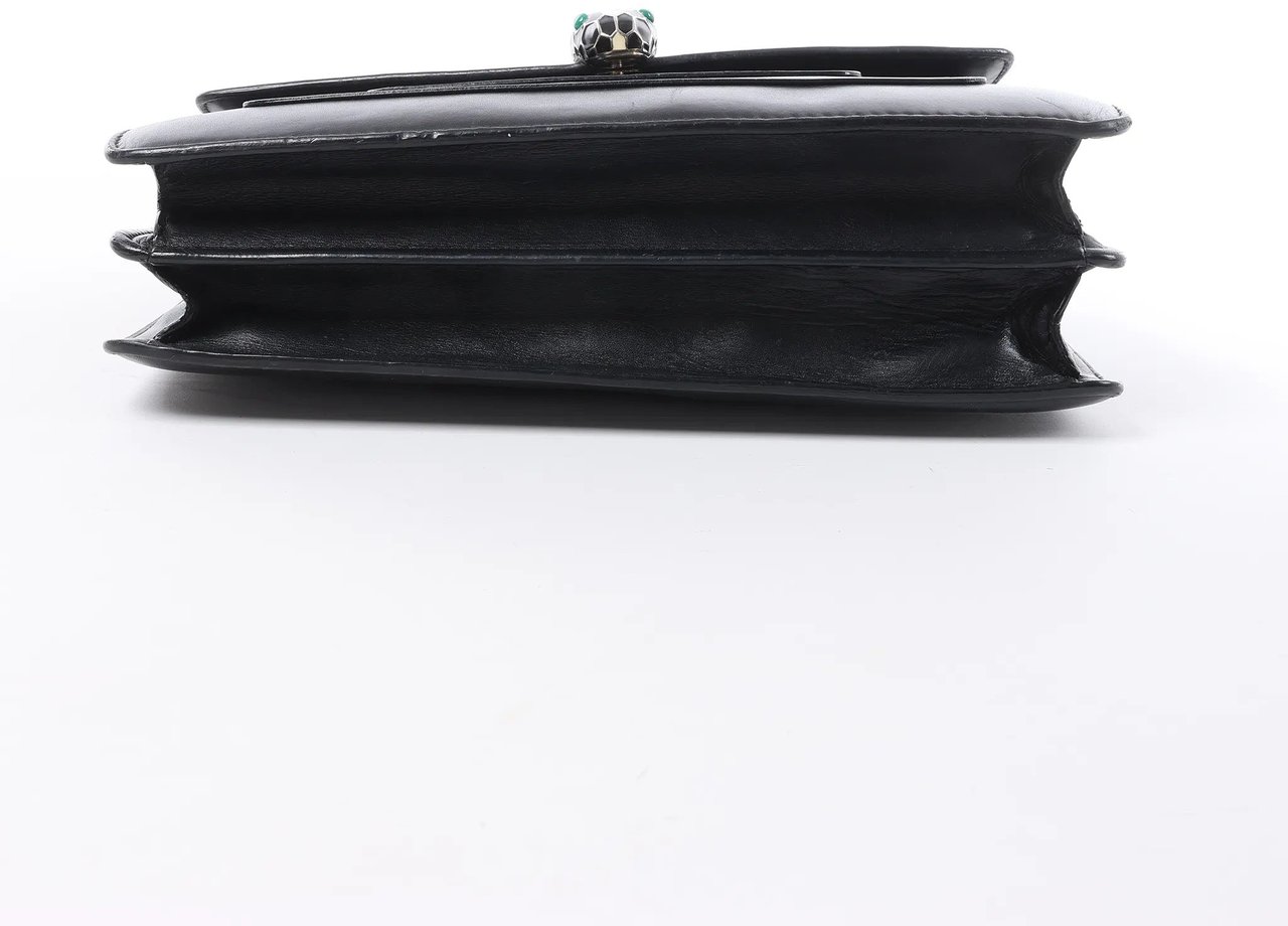 BVLGARI Serpenti Leather Chain Crossbody Bag in Black Grijs