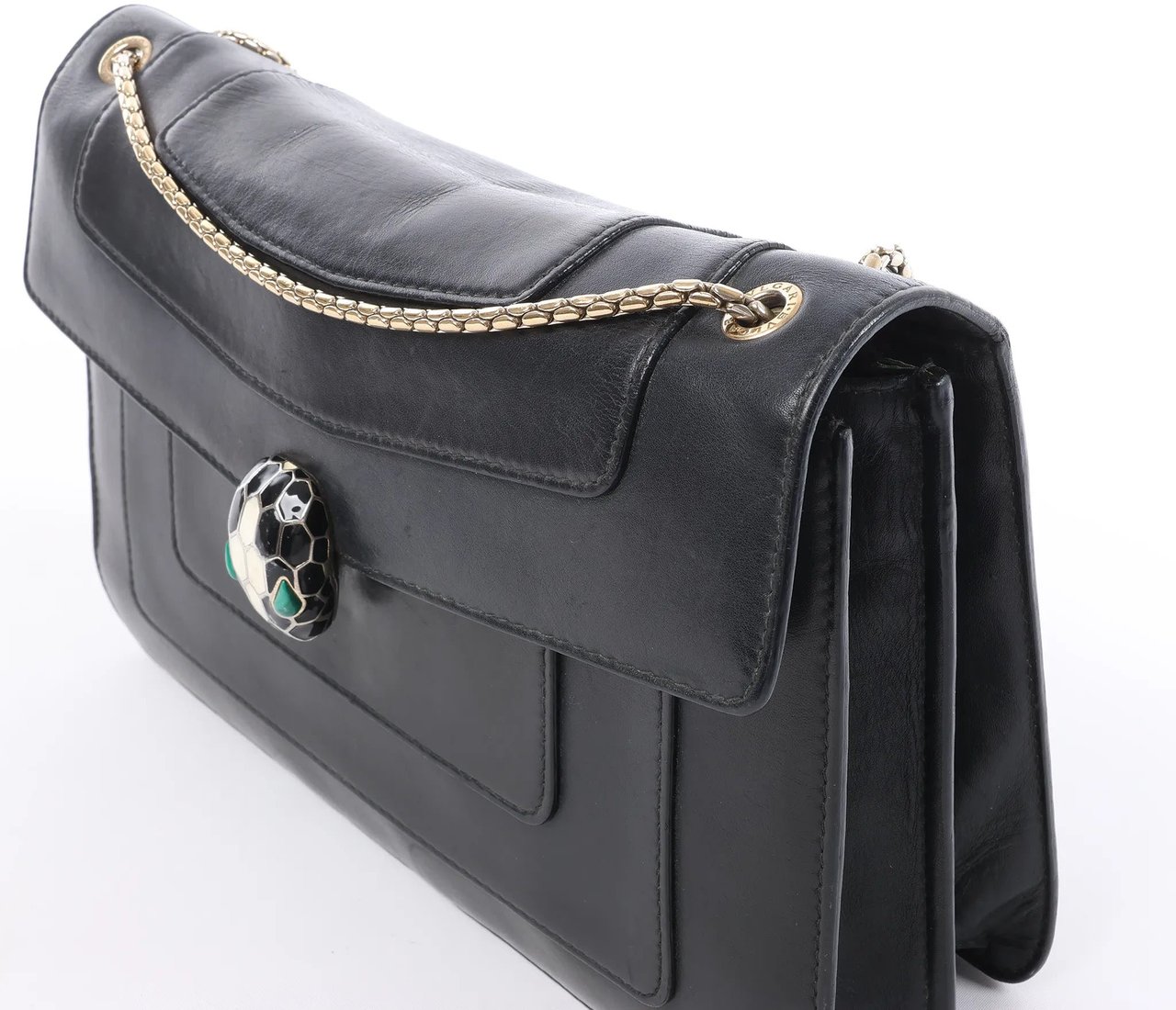 BVLGARI Serpenti Leather Chain Crossbody Bag in Black Grijs