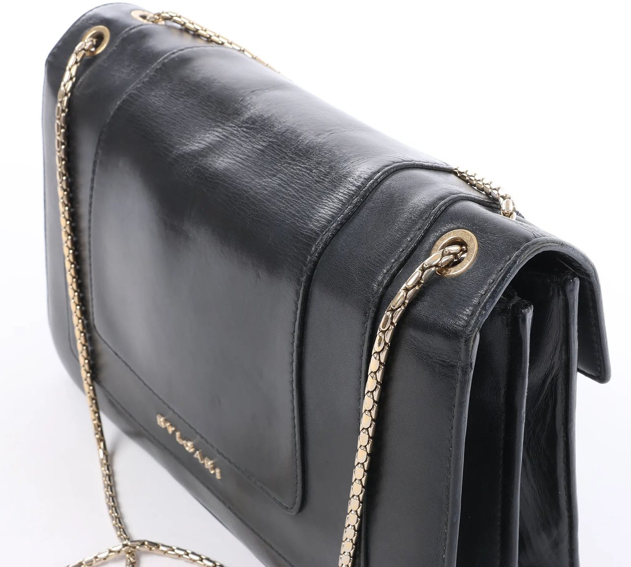 BVLGARI Serpenti Leather Chain Crossbody Bag in Black Grijs
