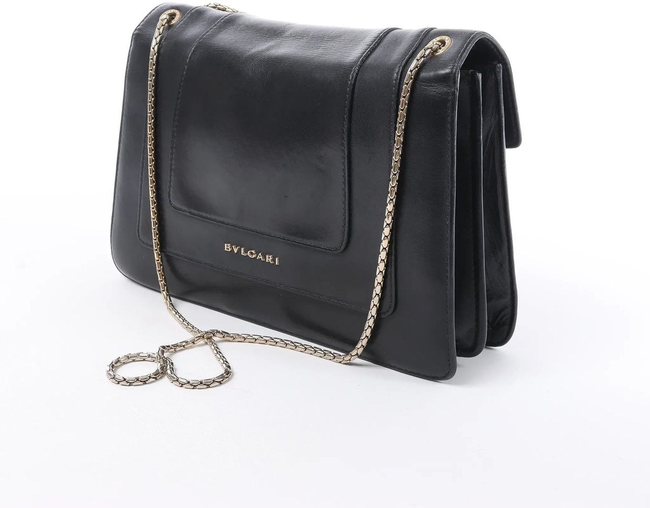 BVLGARI Serpenti Leather Chain Crossbody Bag in Black Grijs