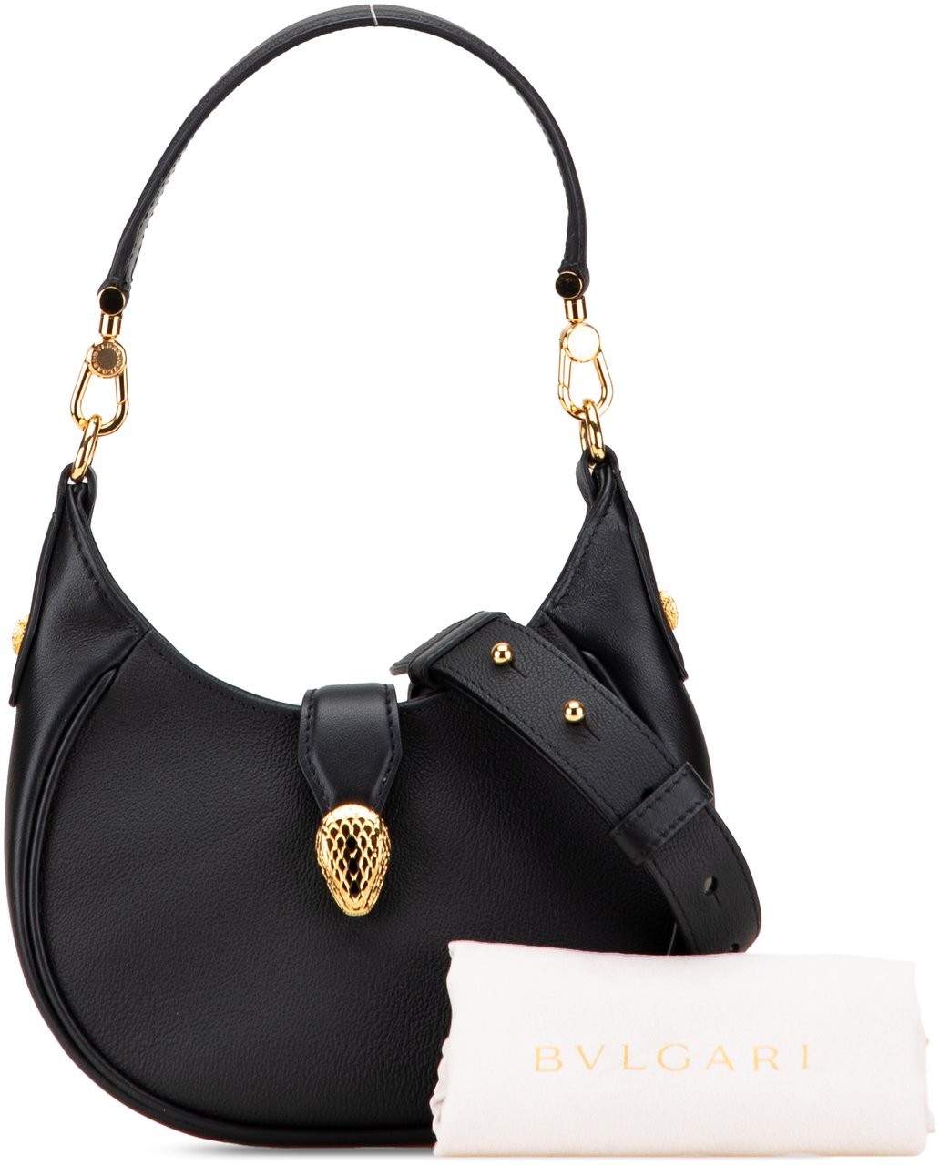 Bvlgari Small Leather Serpenti Ellipse Satchel Zwart