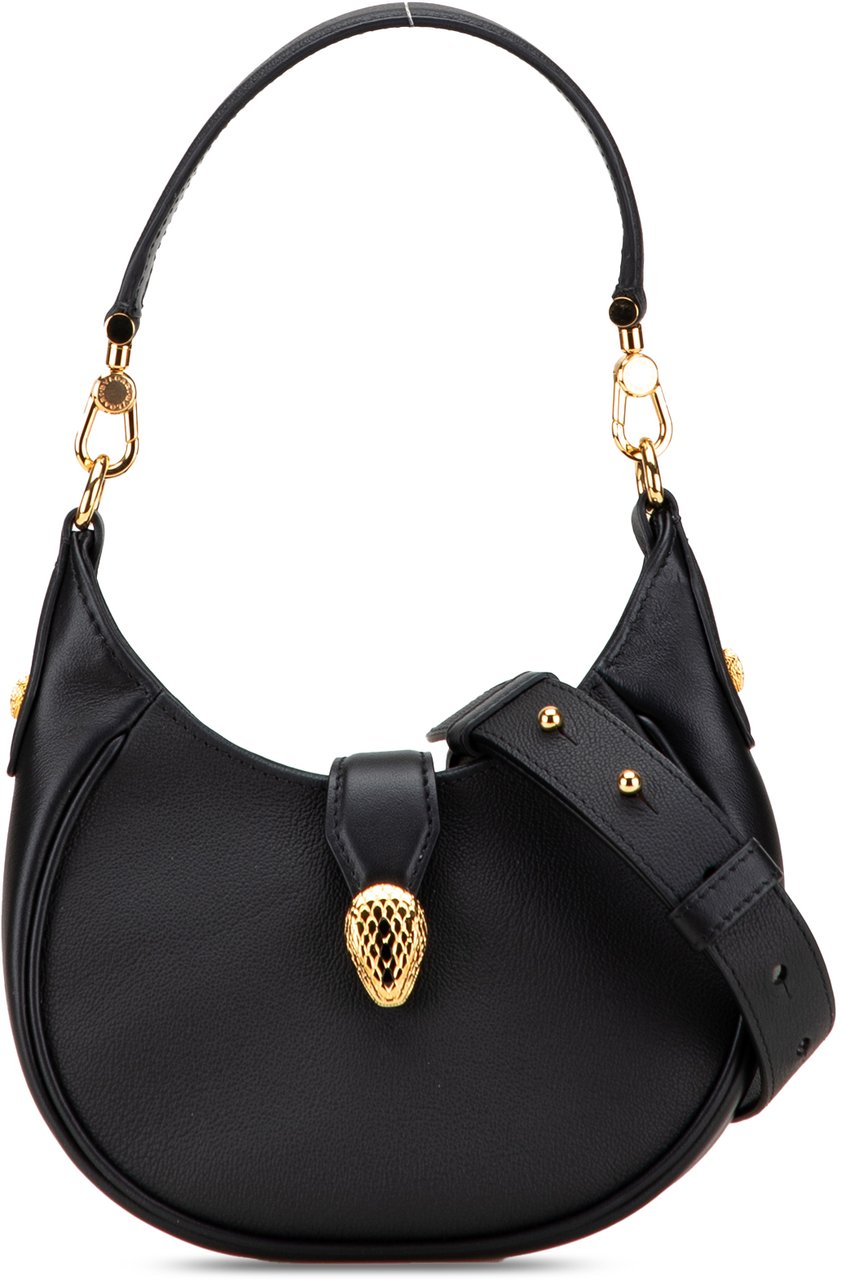 Bvlgari Small Leather Serpenti Ellipse Satchel Zwart