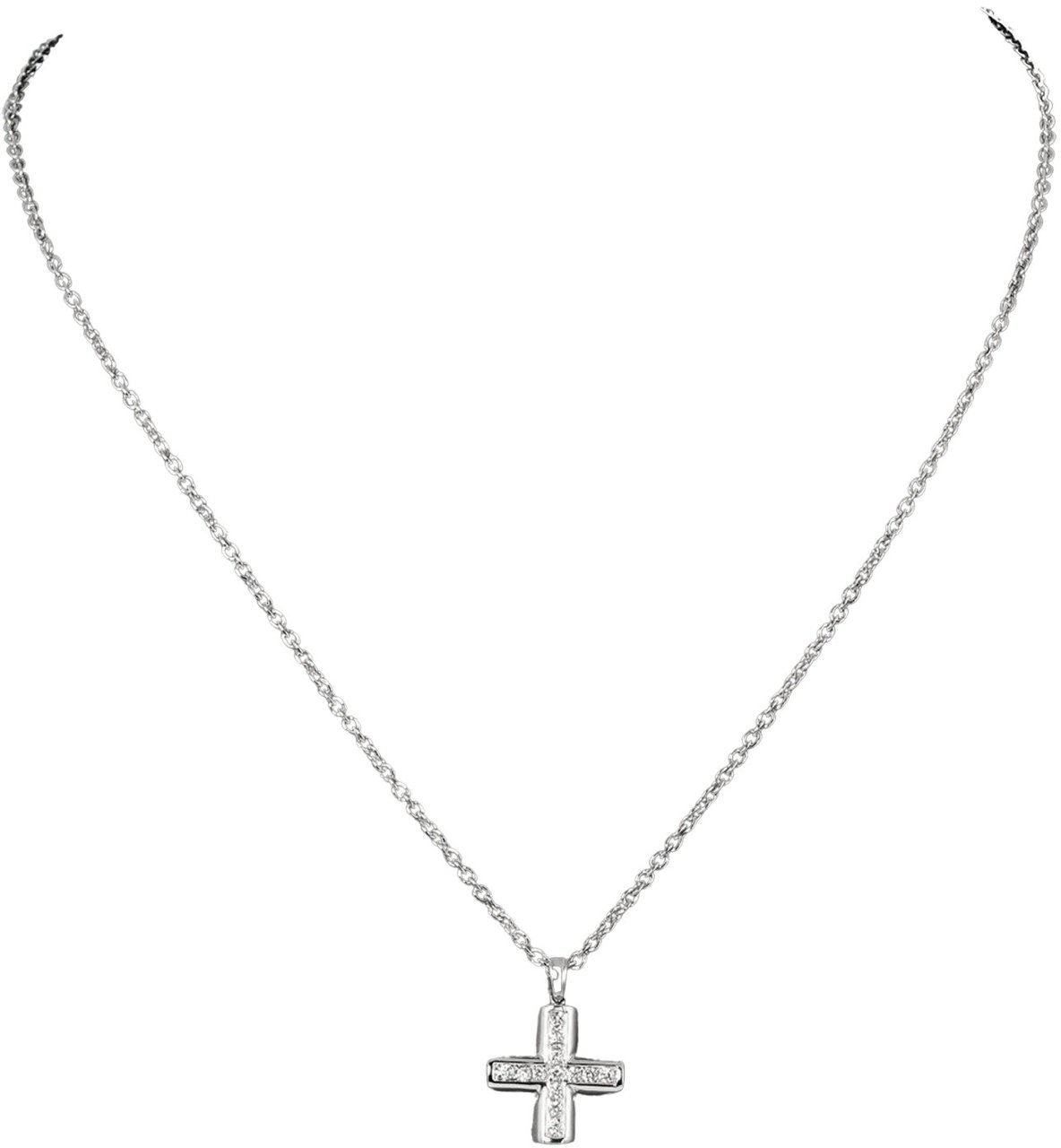 Bvlgari Croce Pendant Necklace 18K White Gold and Pave Diamonds Zilver