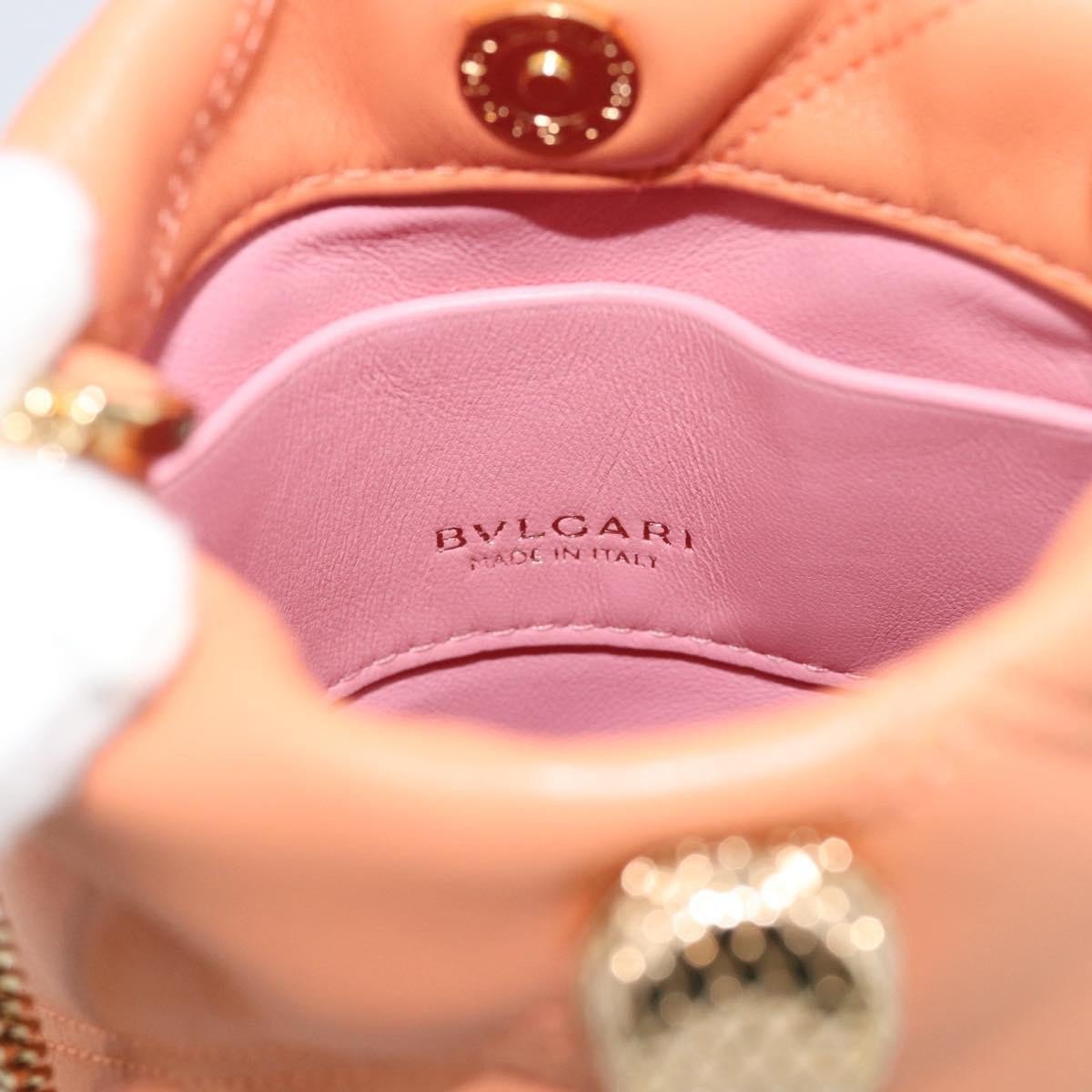 Bvlgari Serpenti Cabochon Phone Holder on Chain Diagonal Quilted Leather Oranje