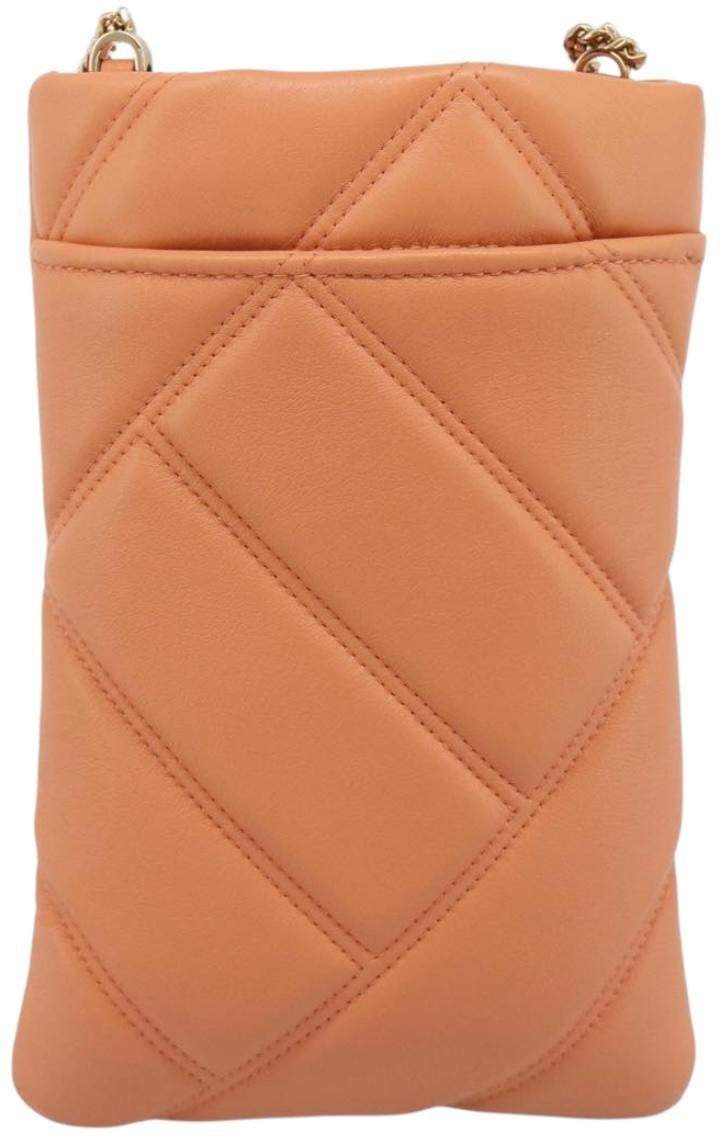 Bvlgari Serpenti Cabochon Phone Holder on Chain Diagonal Quilted Leather Oranje