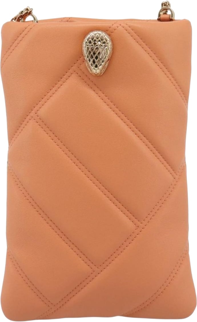 Bvlgari Serpenti Cabochon Phone Holder on Chain Diagonal Quilted Leather Oranje