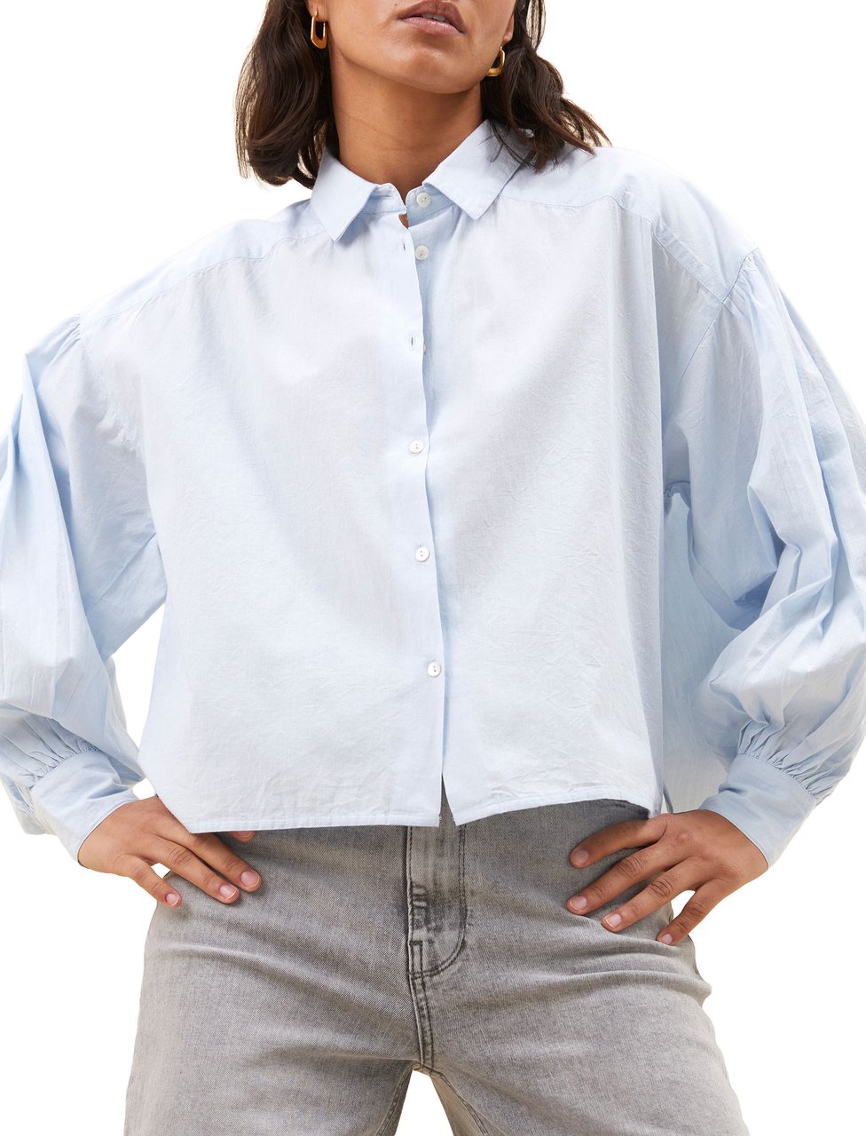 By Bar By-bar - Sarah Short Chambray Blouse - 23512037 - Light Blue Blauw