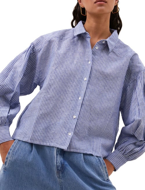By Bar By-bar - Sarah Short Linen - 26112027 - 643 Blue Stripe Blauw