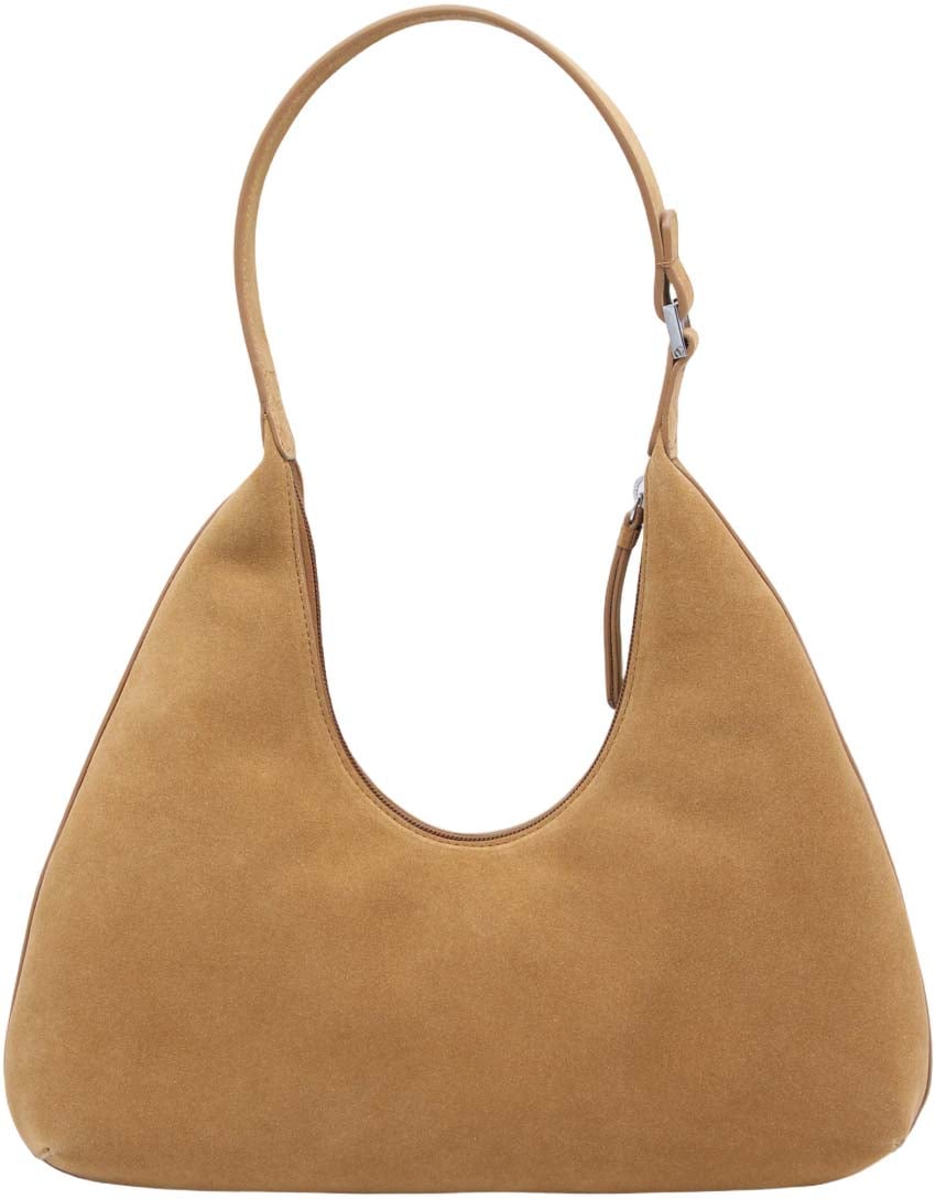 By Far Crescent-Shaped Suede Tote Bruin