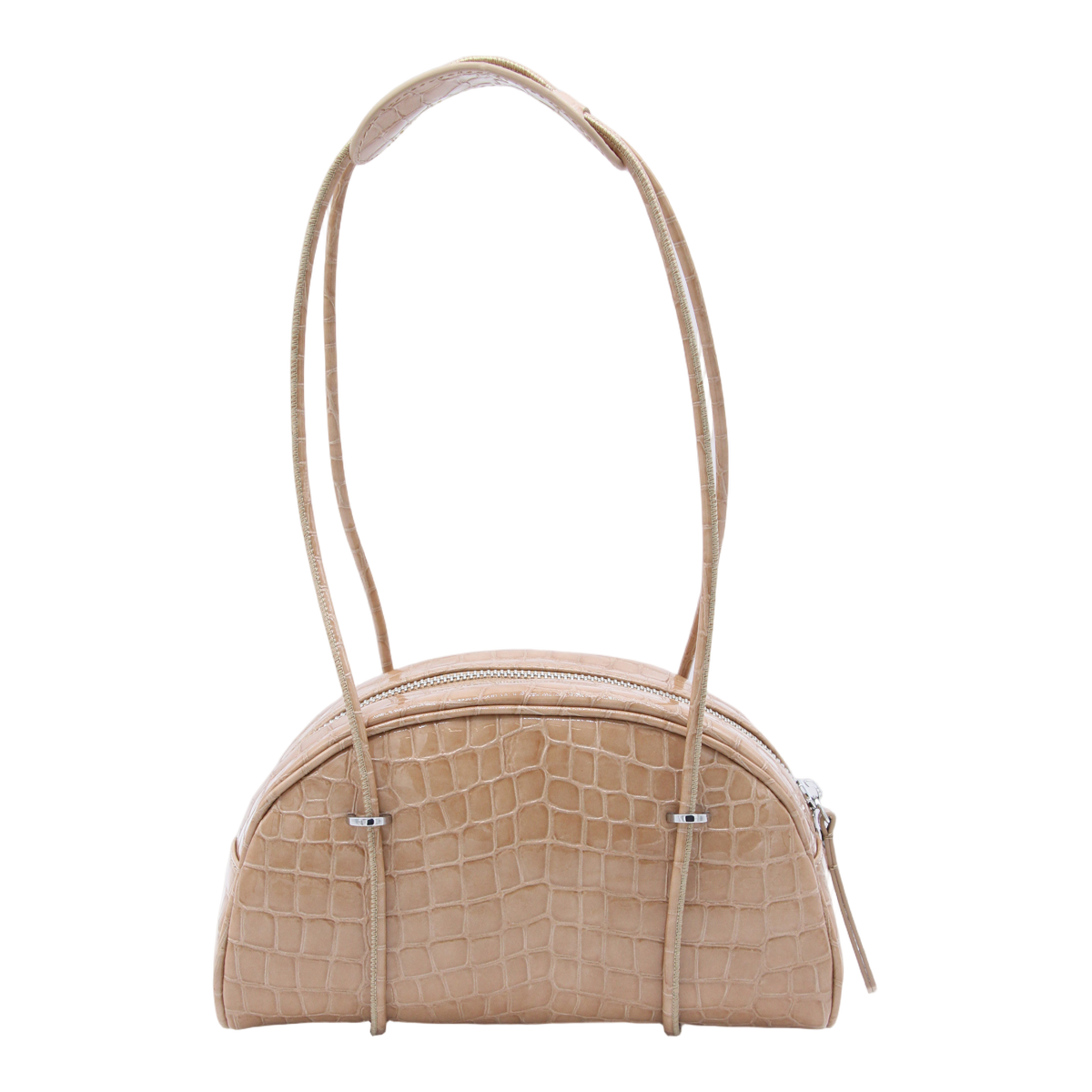 By Far Crocodile-Embossed Semi-Circular Handbag Neutraal