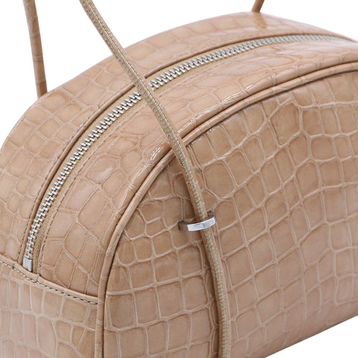 By Far Crocodile-Embossed Semi-Circular Handbag Neutraal
