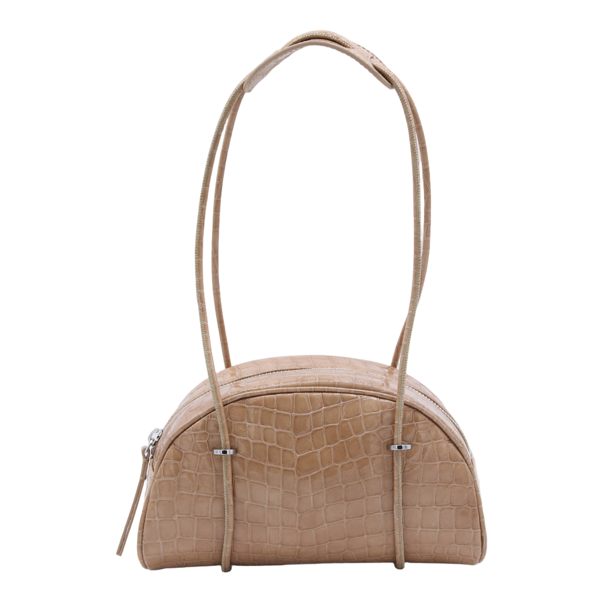 By Far Crocodile-Embossed Semi-Circular Handbag Neutraal