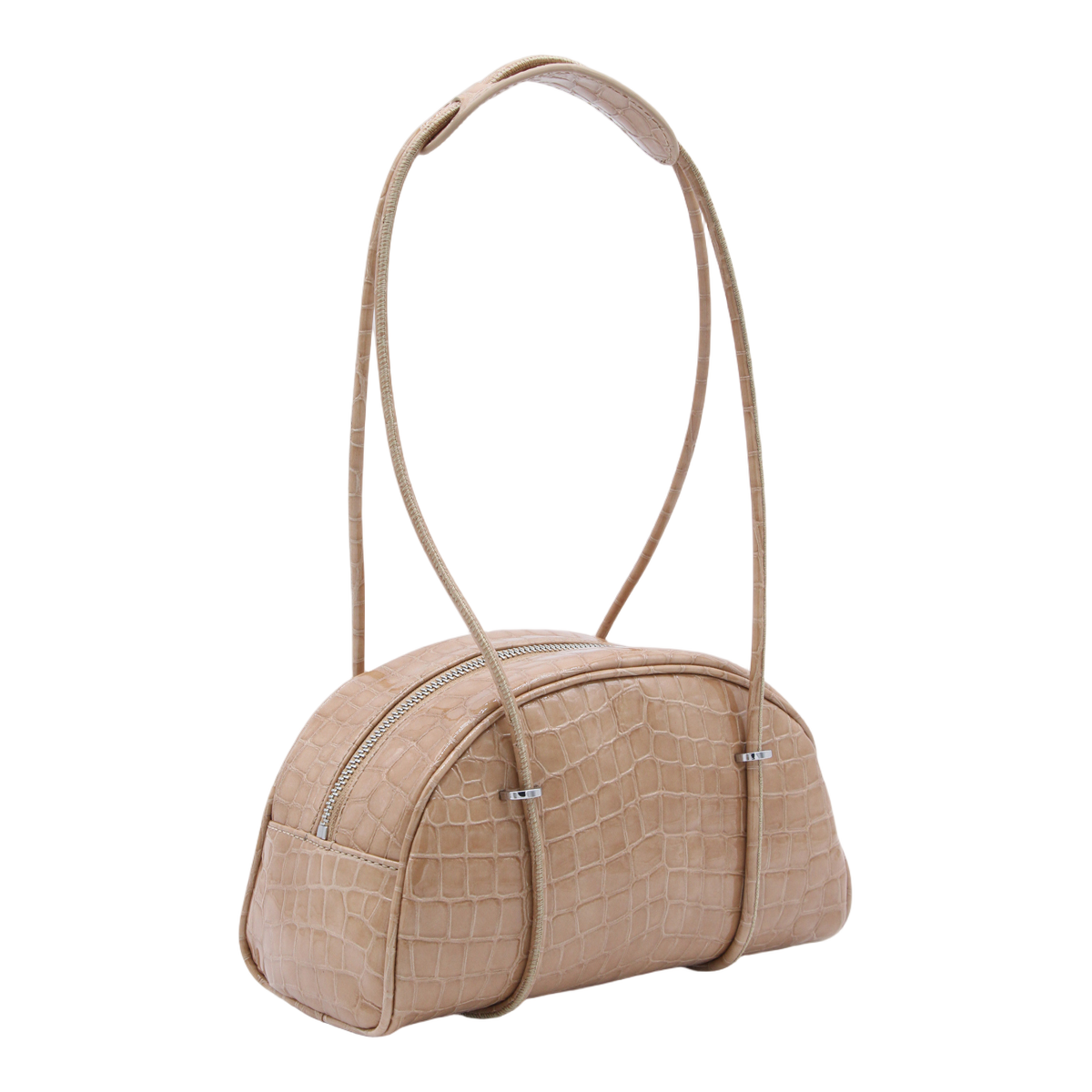 By Far Crocodile-Embossed Semi-Circular Handbag Neutraal