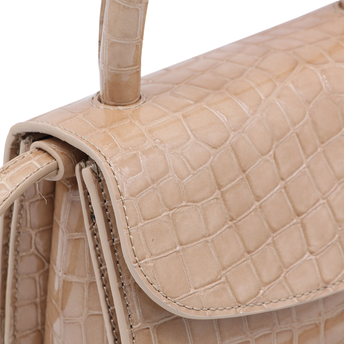 By Far Glossy Crocodile-Embossed Handbag Neutraal