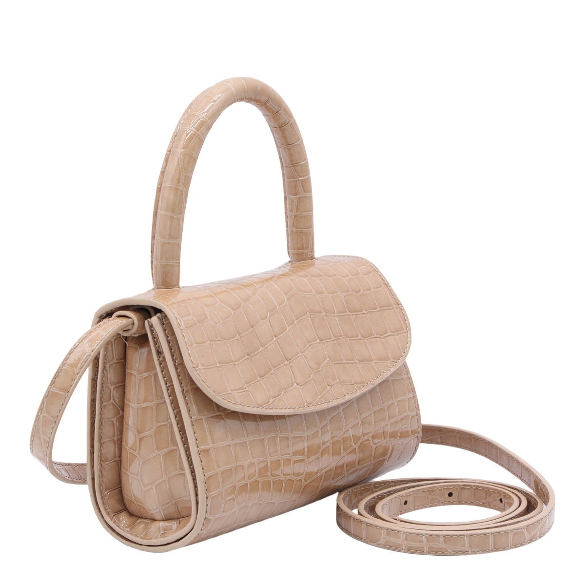 By Far Glossy Crocodile-Embossed Handbag Neutraal