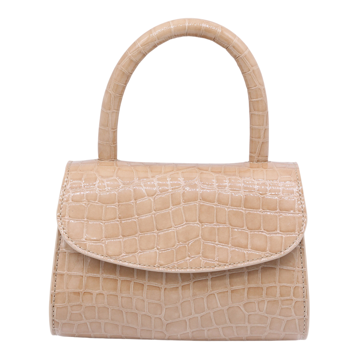 By Far Glossy Crocodile-Embossed Handbag Neutraal