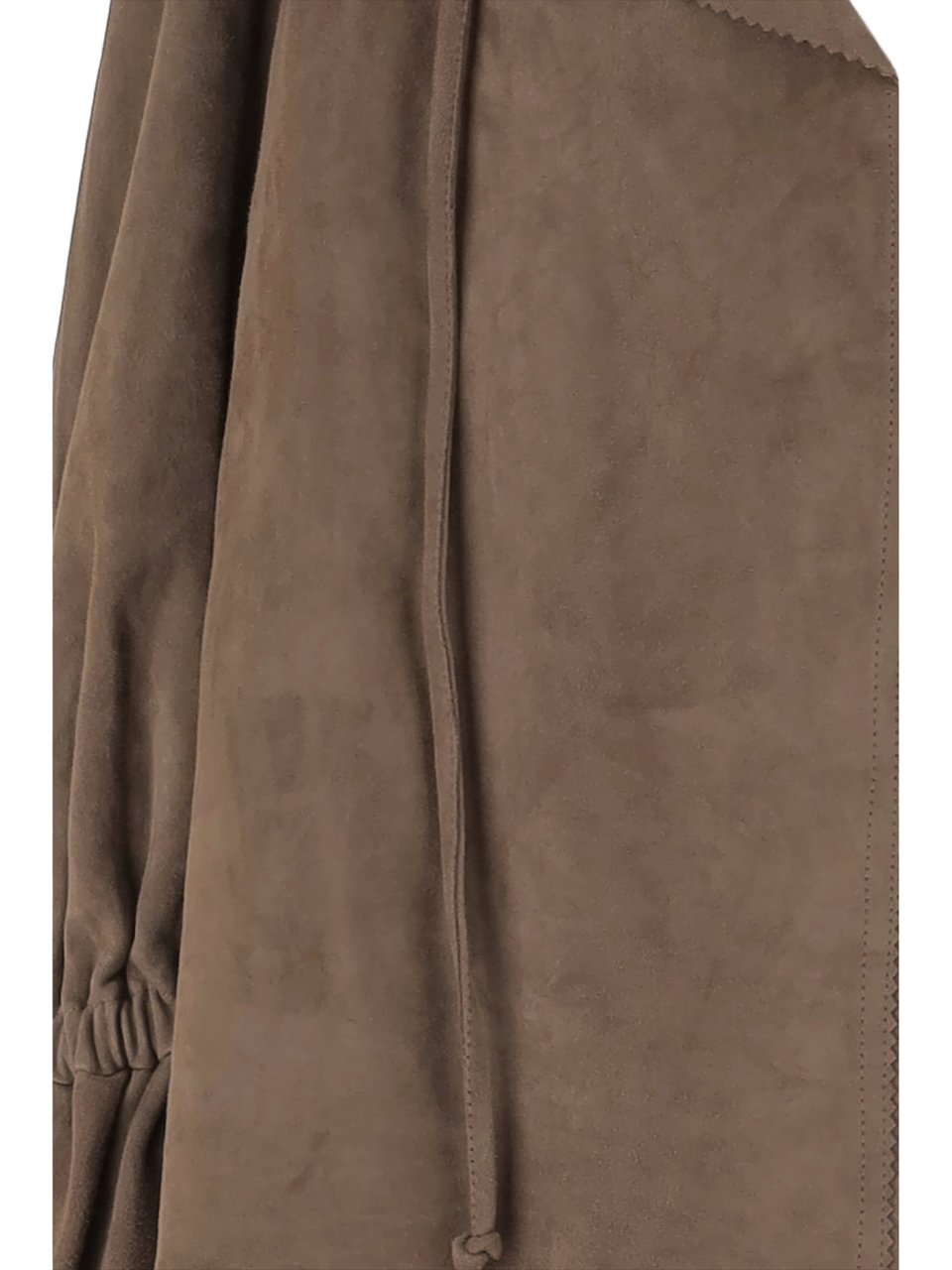 By Malene Birger Ruffled V-Neck Suede Blouse With Drawstring Closure Bruin