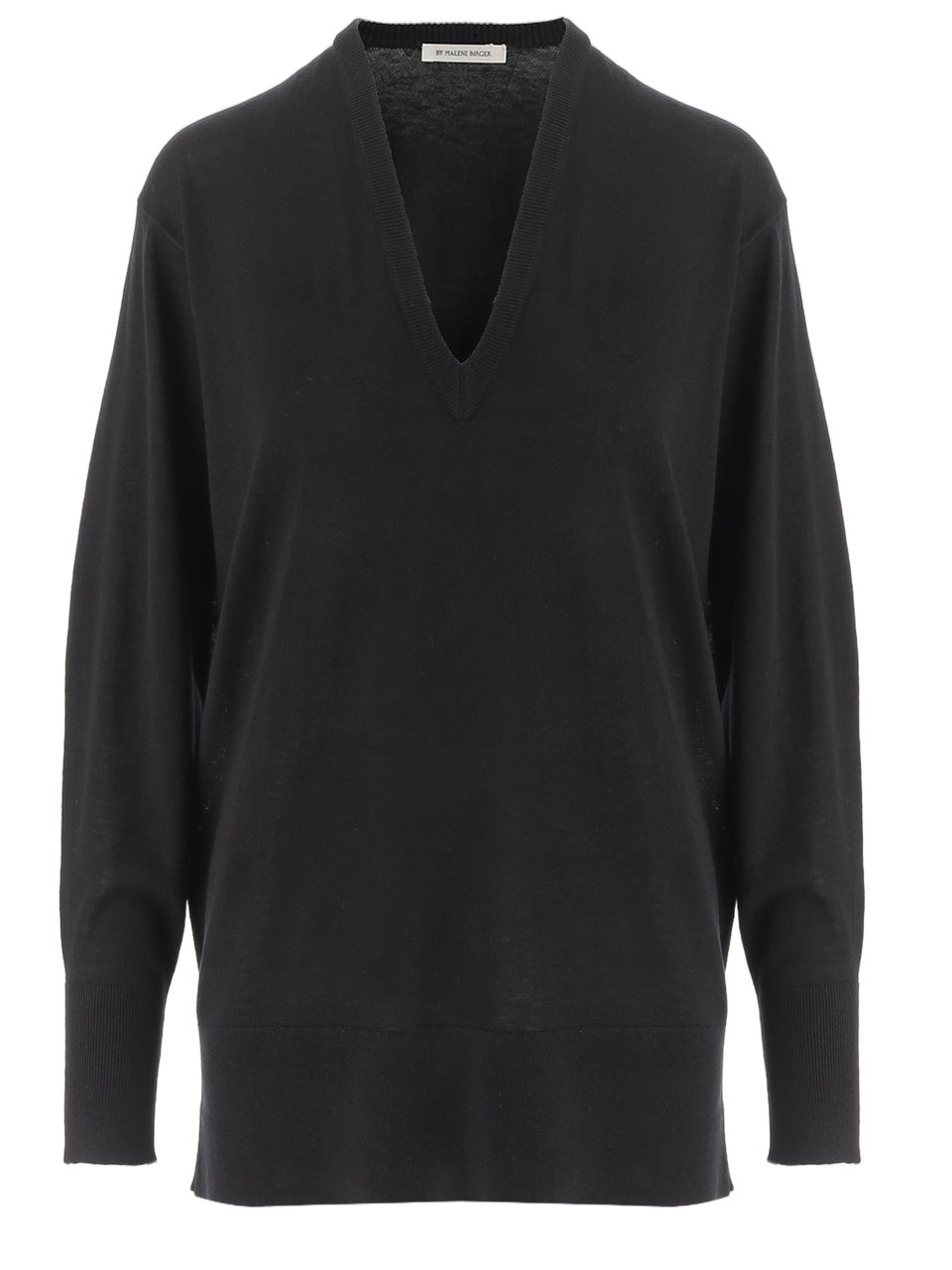 By Malene Birger V-Neck Sheer Knit Sweater with Drop Shoulders Zwart
