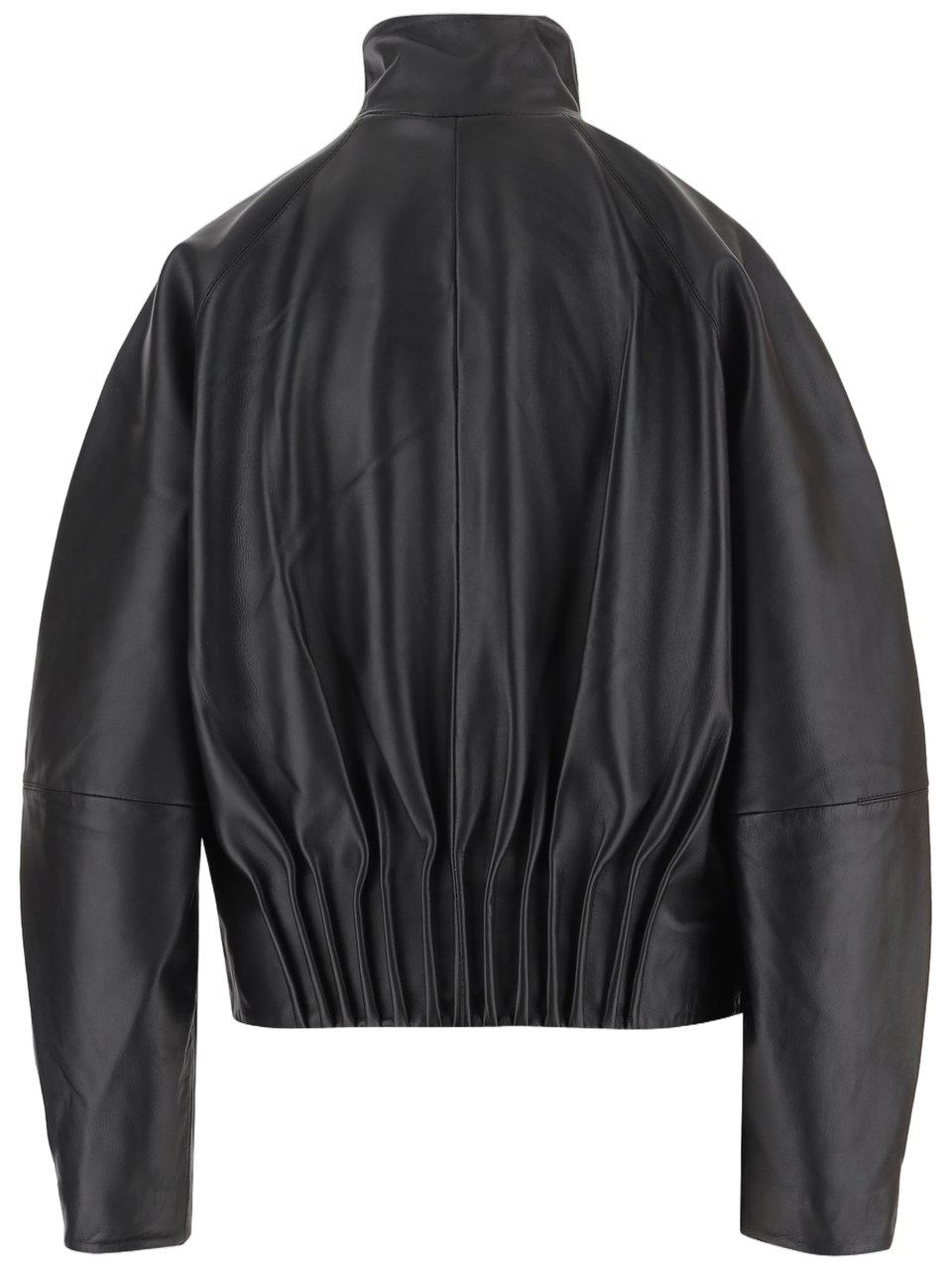 By Malene Birger High Collar Black Leather Jacket With Flap Pockets Zwart