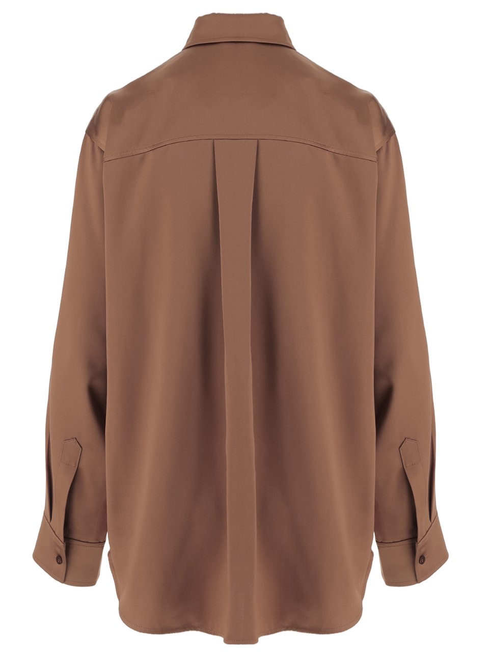 By Malene Birger Satin Shirt with Pointed Collar and Curved Hem Bruin
