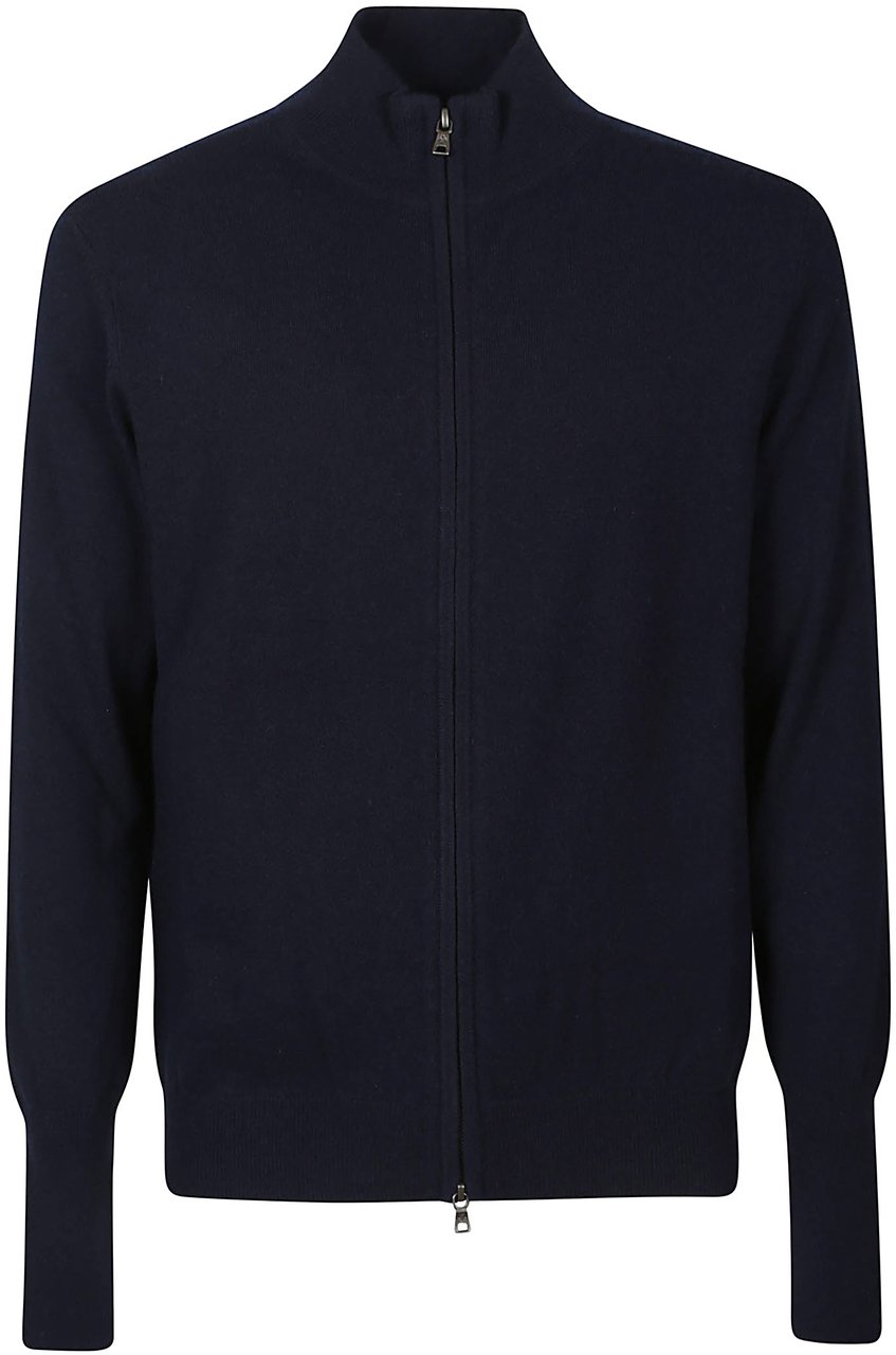Ballantyne Plain Full Zip Cardigan Blue Blauw