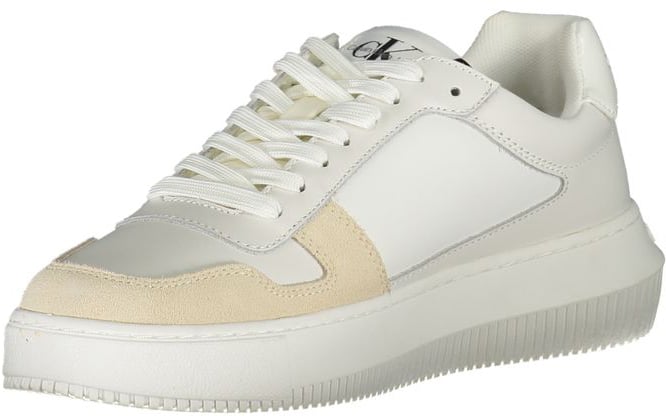 Calvin Klein Elegant White Lace-Up Sneakers with Contrast Detail Wit