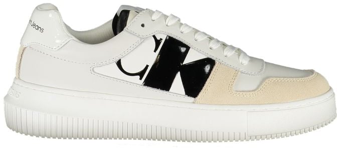 Calvin Klein Elegant White Lace-Up Sneakers with Contrast Detail Wit