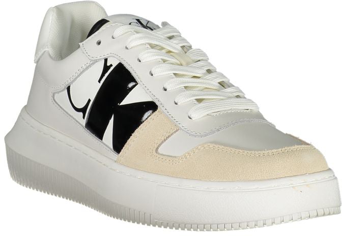 Calvin Klein Elegant White Lace-Up Sneakers with Contrast Detail Wit