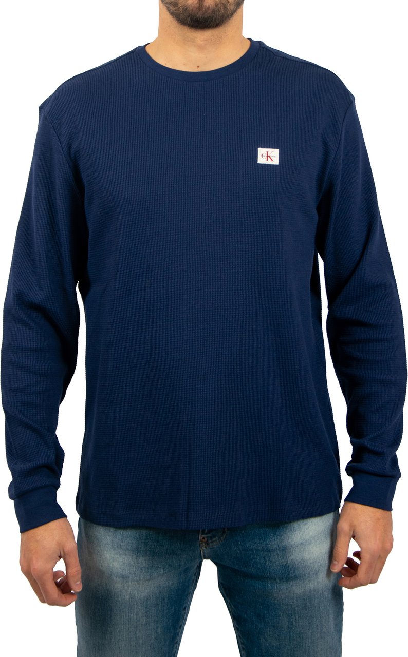 Calvin Klein Jeans LS Waffle Badge Crewneck Tee Blauw