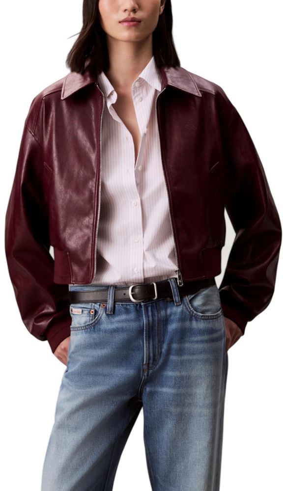 Calvin Klein Jeans Bordeaux Polyethylene Leather Jacket Maroon