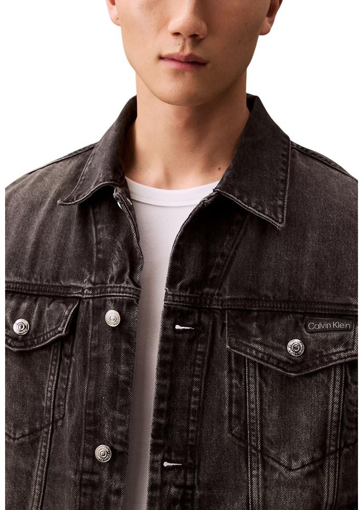Calvin Klein Jeans Black Cotton Denim Jacket Zwart