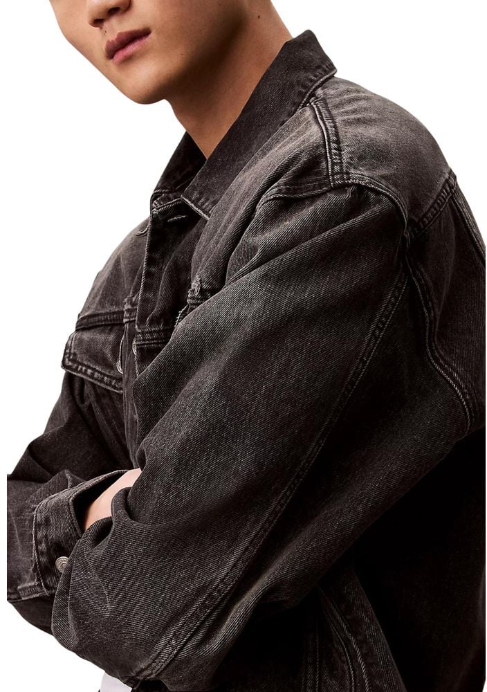 Calvin Klein Jeans Black Cotton Denim Jacket Zwart