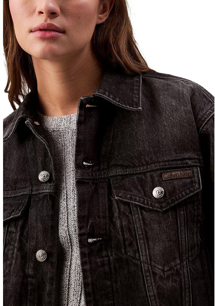 Calvin Klein Jeans Black Cotton Denim Jacket Zwart