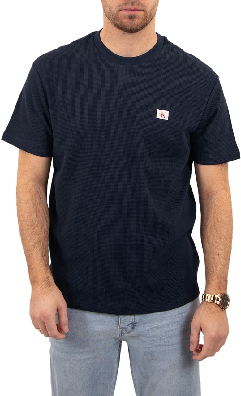 Calvin Klein Calvin Klein Jeans SS Waffle Badge Crewneck Tee Blauw