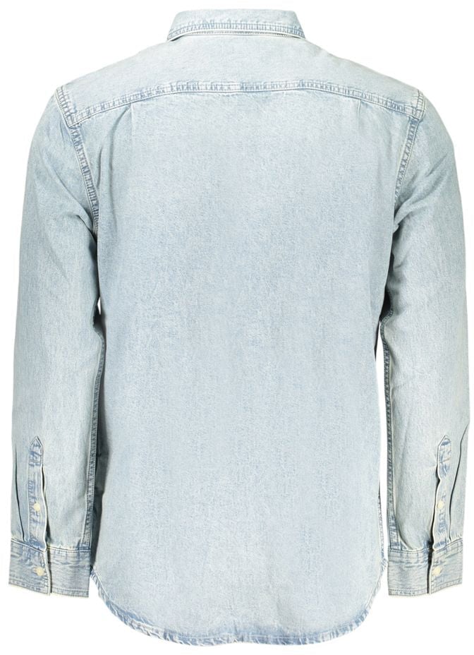 Calvin Klein Azzurro Cotton Mens Shirt Blauw