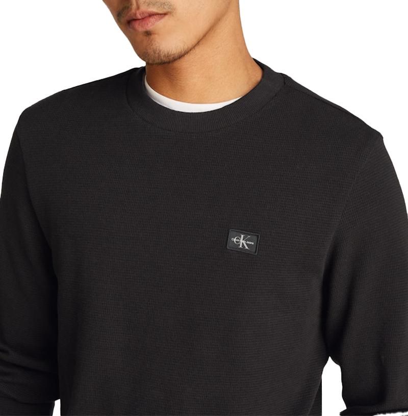 Calvin Klein Calvin Klein Jeans Woven Label Waffle LS Tee Zwart