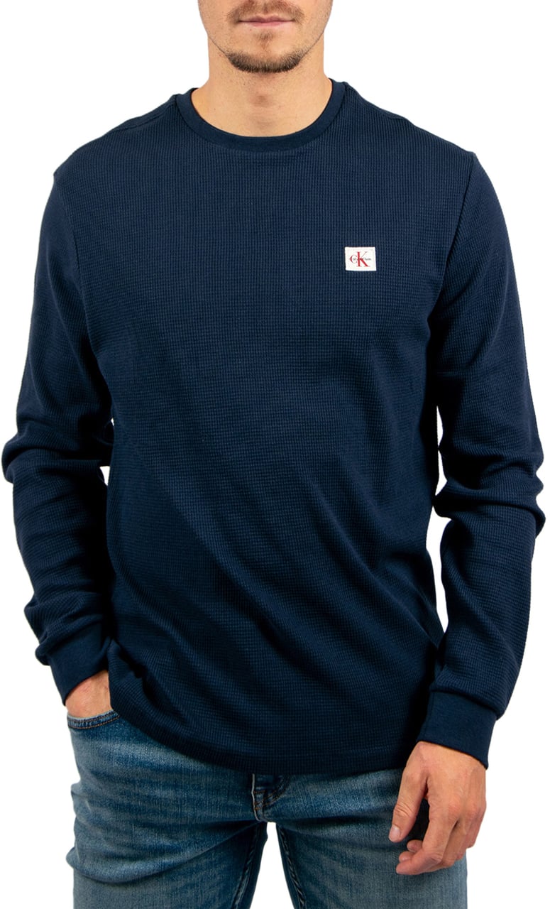 Calvin Klein Calvin Klein Jeans LS Waffle Badge Crewneck Tee Blauw