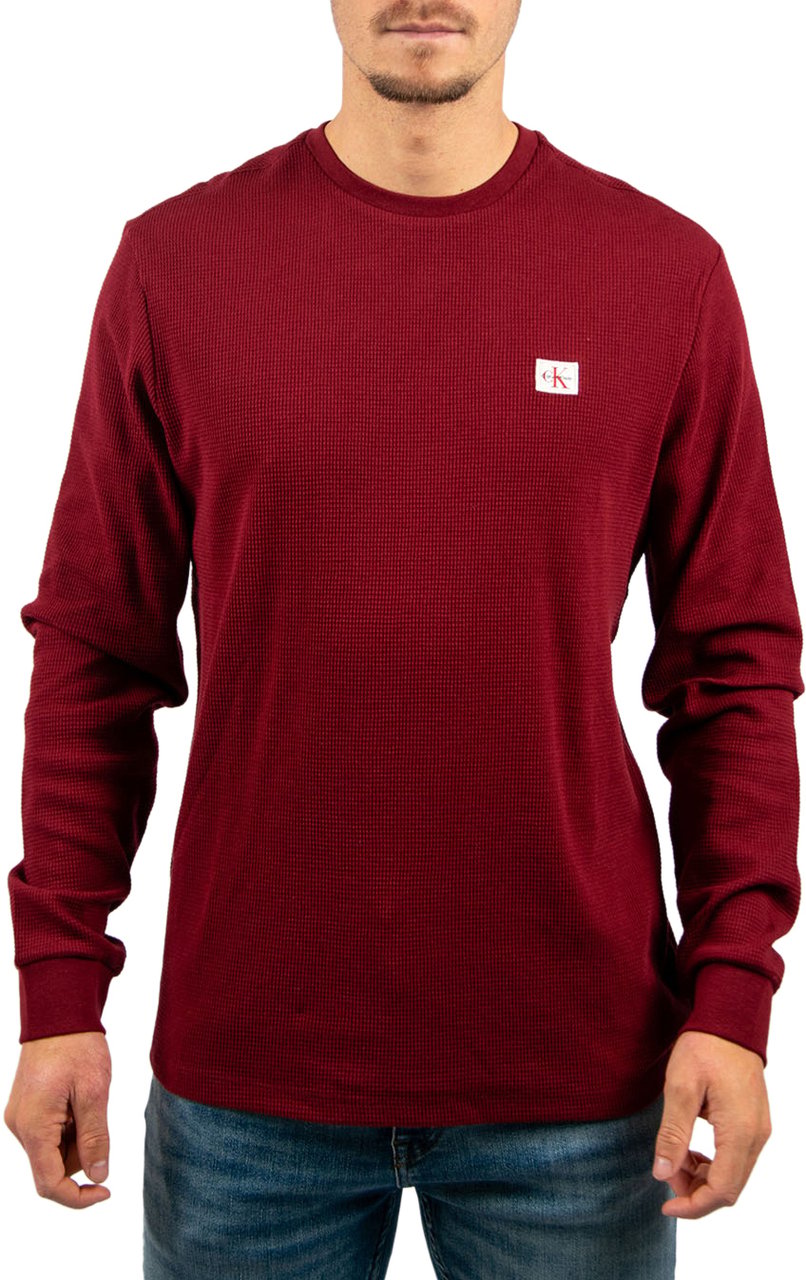 Calvin Klein Calvin Klein Jeans LS Waffle Badge Crewneck Tee Rood