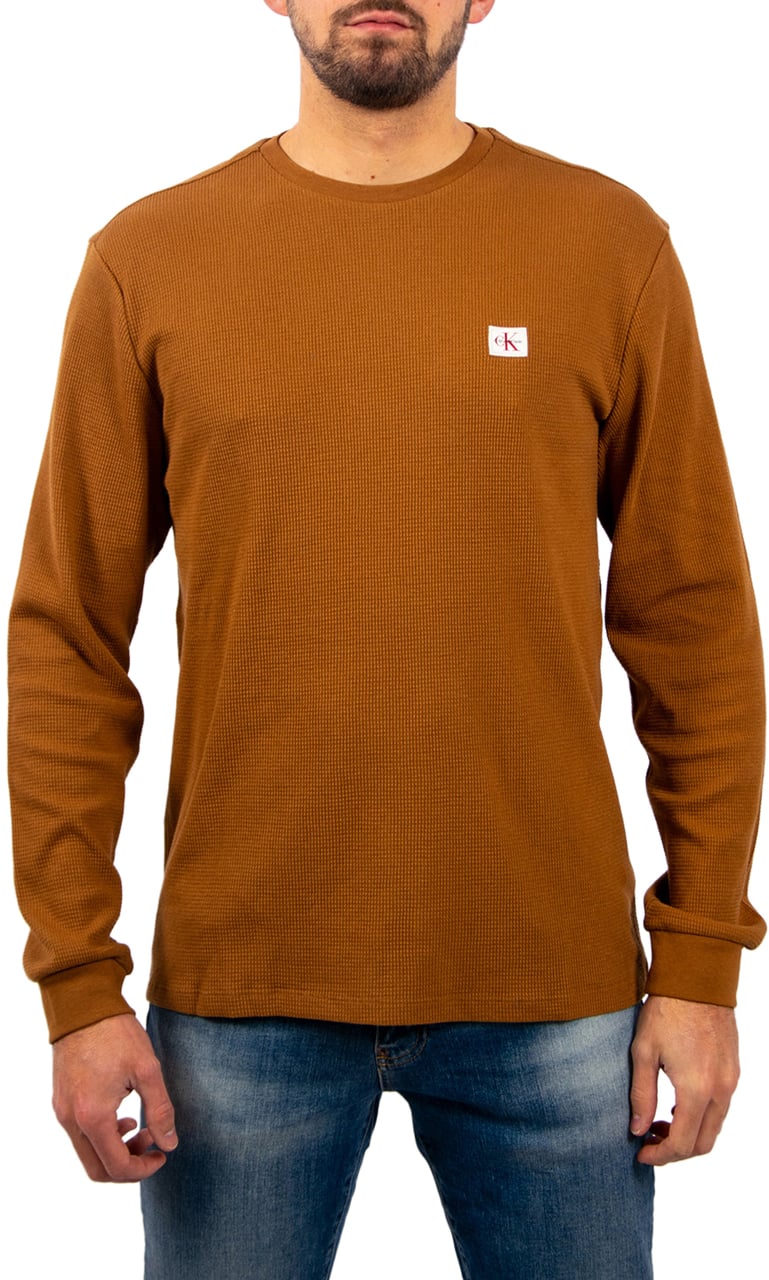 Calvin Klein Calvin Klein Jeans LS Waffle Badge Crewneck Tee Bruin
