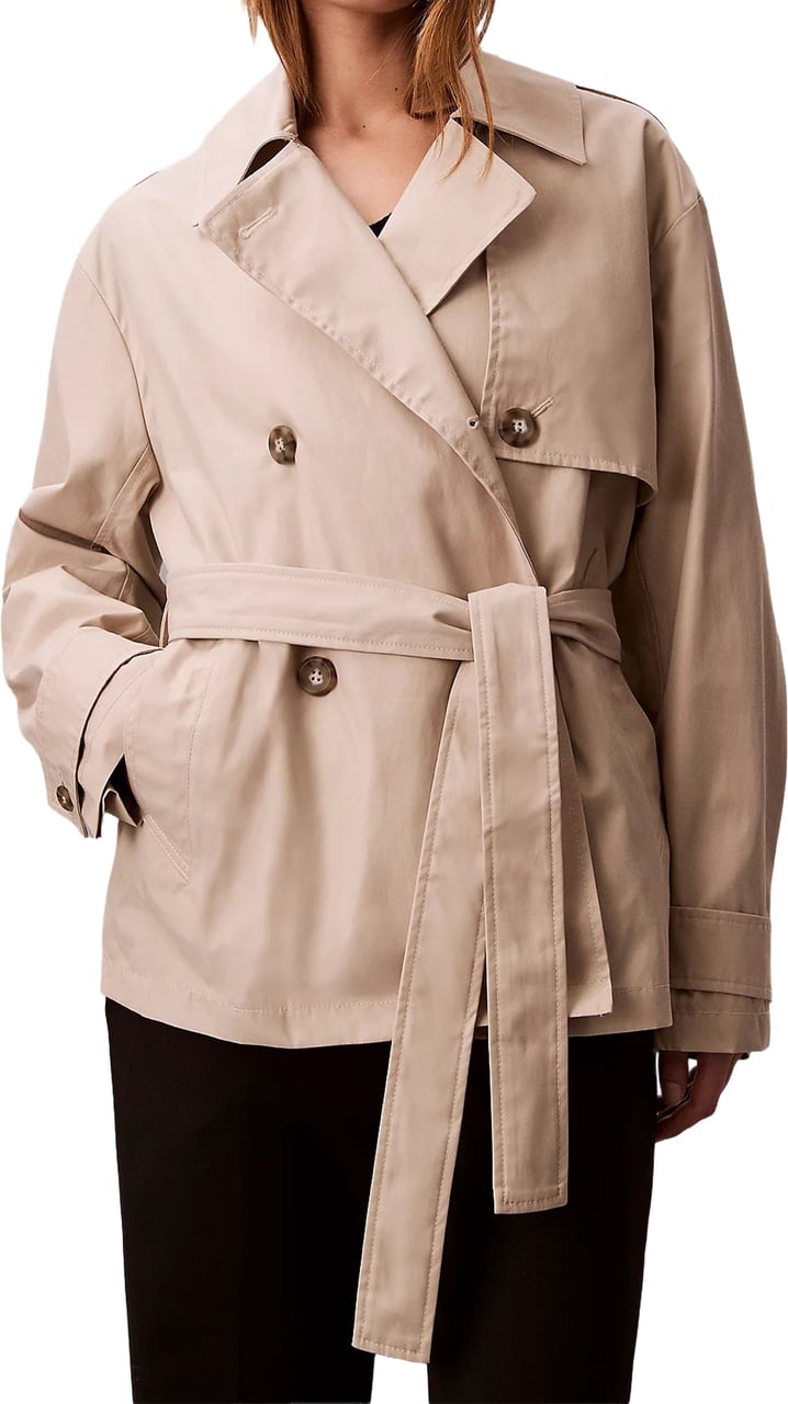 Calvin Klein Mid-Length Double-Breasted Cotton Trench Coat Neutraal