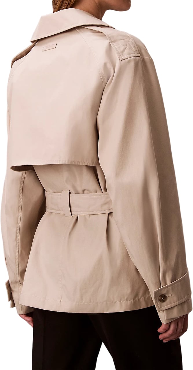 Calvin Klein Mid-Length Double-Breasted Cotton Trench Coat Neutraal