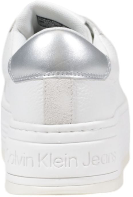 Calvin Klein Jeans Silver Leather Platform Sneakers Zilver