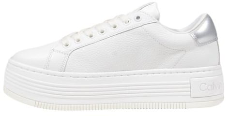 Calvin Klein Jeans Silver Leather Platform Sneakers Zilver