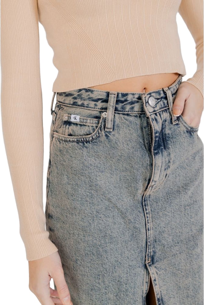 Calvin Klein Jeans Blue Cotton Long Skirt Blauw