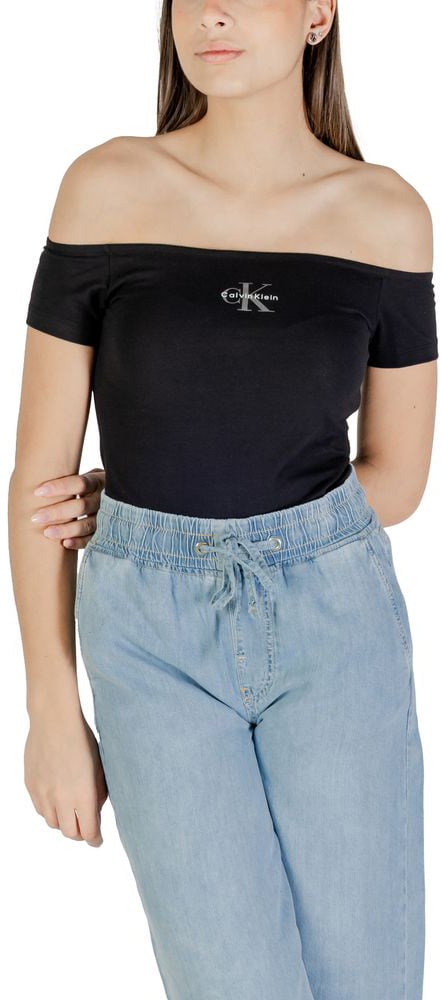 Calvin Klein Jeans Black Cotton T-Shirt Zwart