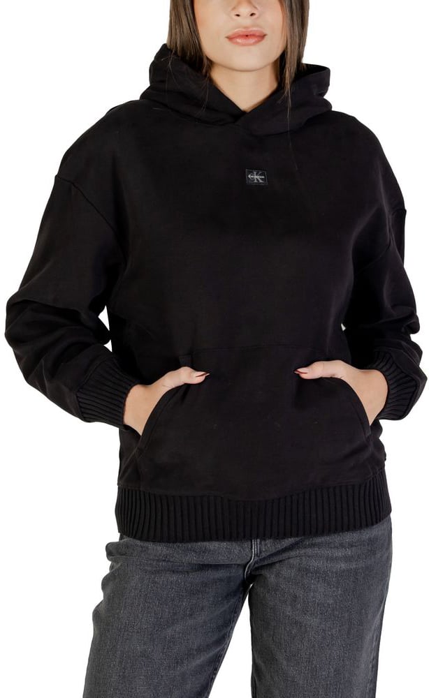 Calvin Klein Jeans Black Cotton Hoodie Zwart