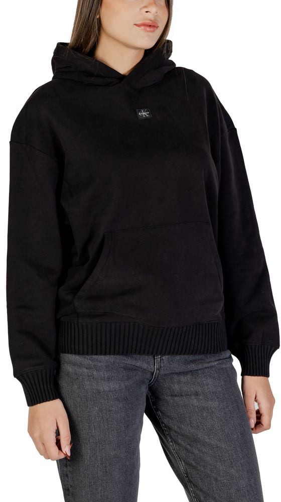 Calvin Klein Jeans Black Cotton Hoodie Zwart