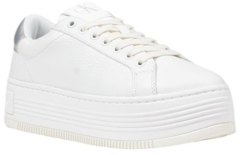 Calvin Klein Jeans Silver Leather Platform Sneakers Zilver