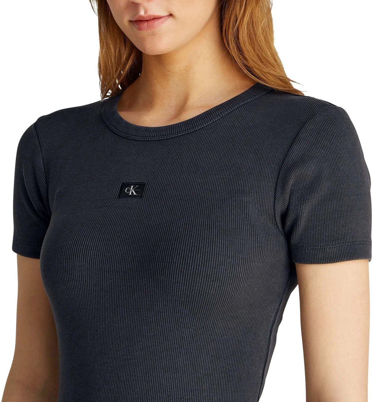 Calvin Klein Washed Woven Label Rib Jurk Zwart